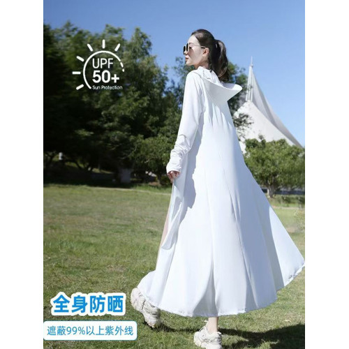 茉尋源紗長款防曬衣女夏季全身防紫外線連帽防曬服輕薄款加長外套