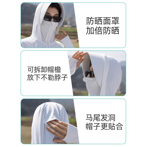 UPF50+冰絲防曬衣女夏季新款防紫外線可拆帽簷透氣面罩原紗防曬服