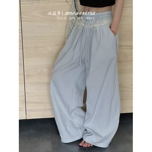 波拉韓女童夏季防蚊褲兒童蕾絲拼接休閒褲2025新款直中大童直筒褲