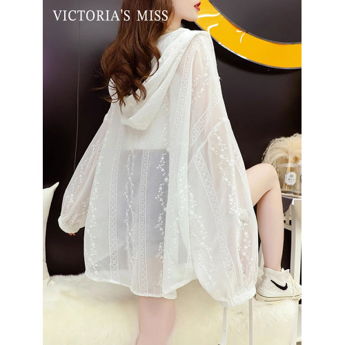 英國VICTORIA'S MISS連帽雪紡防曬衣女夏輕薄款透氣寬松休閒開衫