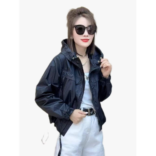 歐洲站防曬衣女潮款長袖連帽雙兜拉鍊純色時尚百搭寬松防曬外套
