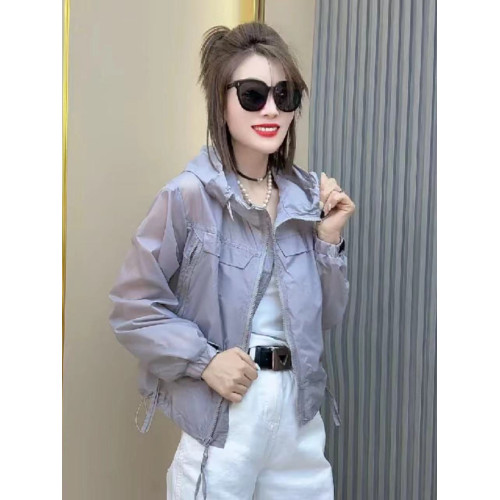 歐洲站防曬衣女潮款長袖連帽雙兜拉鍊純色時尚百搭寬松防曬外套