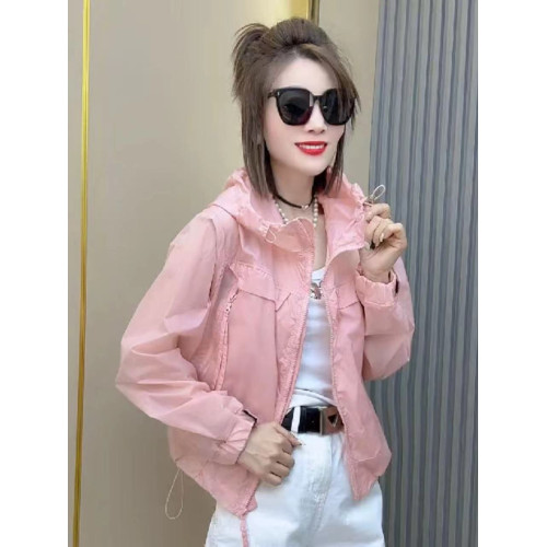 歐洲站防曬衣女潮款長袖連帽雙兜拉鍊純色時尚百搭寬松防曬外套