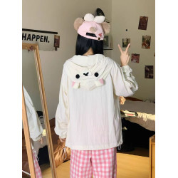 日系可愛軟萌輕松熊防曬衣女寬松小衆設計感防紫外線薄款甜美外套
