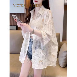 英國VICTORIA'S MISS冰絲薄款雪紡襯衫女生夏新款涼感開衫防曬衣