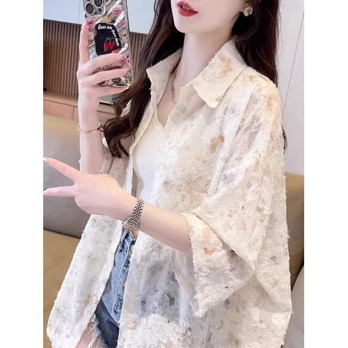 英國VICTORIA'S MISS冰絲薄款雪紡襯衫女生夏新款涼感開衫防曬衣