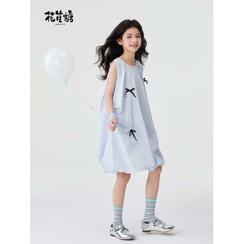 花笙糖女童蝴蝶結連衣裙小女孩背心裙子大童公主裙夏裝洋氣花苞裙
