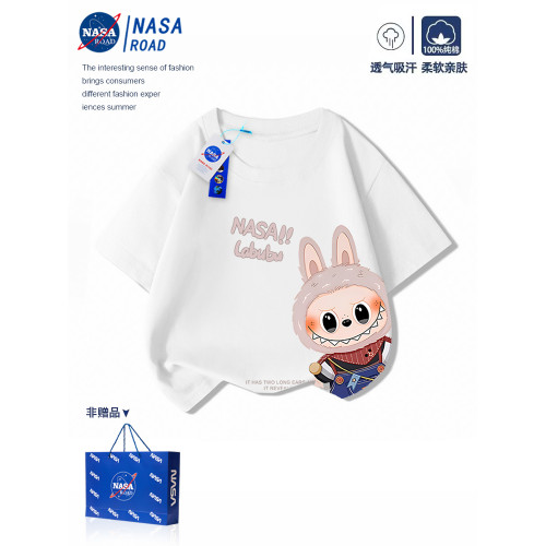 NASA卡通拉布布短袖T恤兒童夏裝2025新款男女中大童洋氣半袖上衣
