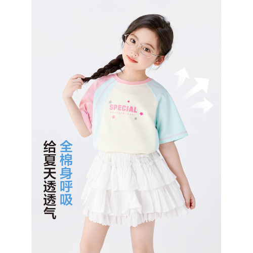 左西童裝女童短袖T恤純棉兒童夏季2026新款女孩撞色超好看半袖潮