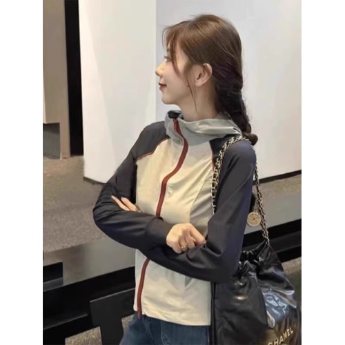 撞色立領防曬衣女款2025新款夏季薄款巨好看的修身運動沖鋒衣外套