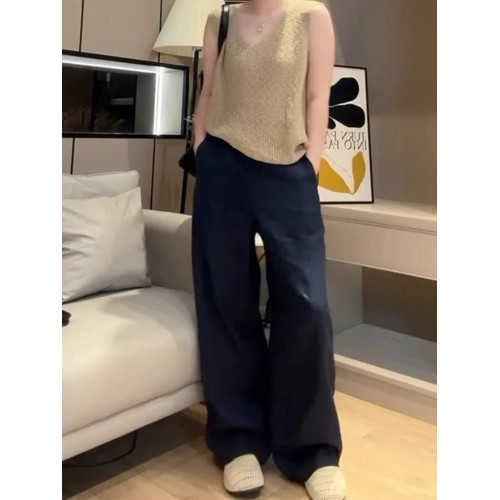 大碼白色苧麻直筒休閒褲女夏季薄胖mm寬松顯瘦高腰窄版亞麻濶腿褲