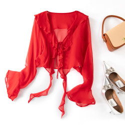 黑色真絲輕薄速乾透氣防曬衣罩衫女短款夏季桑蠶絲開衫配裙子外搭