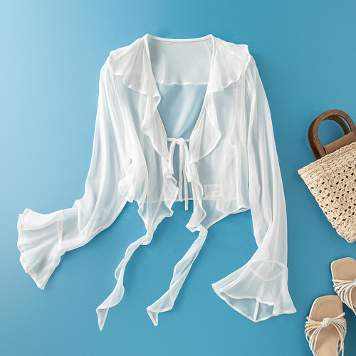 黑色真絲輕薄速乾透氣防曬衣罩衫女短款夏季桑蠶絲開衫配裙子外搭