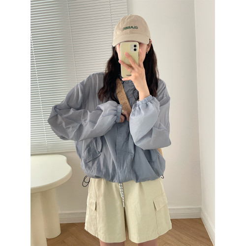 寬松連帽薄款長袖拉鍊防曬衣外套女夏季磁吸釦