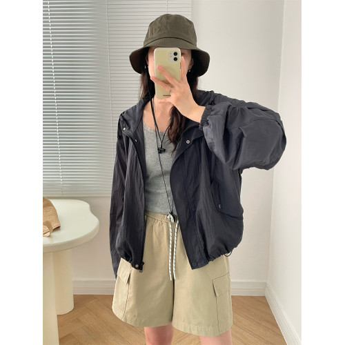 寬松連帽薄款長袖拉鍊防曬衣外套女夏季磁吸釦