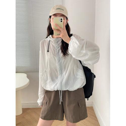 寬松連帽薄款長袖拉鍊防曬衣外套女夏季磁吸釦