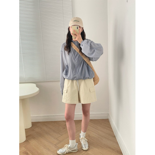 寬松連帽薄款長袖拉鍊防曬衣外套女夏季磁吸釦