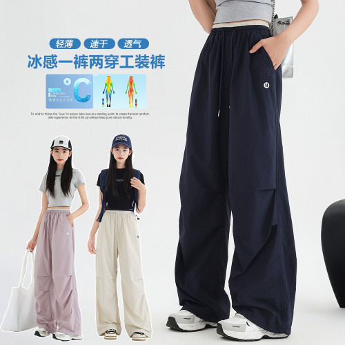 女童工裝褲夏薄款防蚊褲2025新款洋氣青少年寬松速乾褲女大童褲子