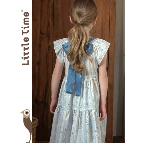 Little time女童連衣裙2025夏季新款兒童洋氣藍色碎花純棉連衣裙