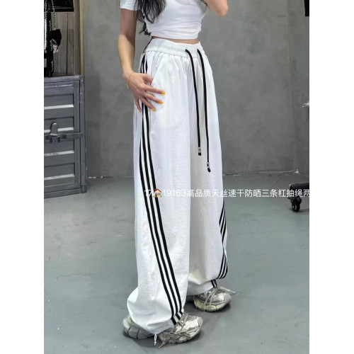 速乾褲女夏薄款高個子三條杠褲子寬松bf慵懶風舞蹈抽繩拖地濶腿褲