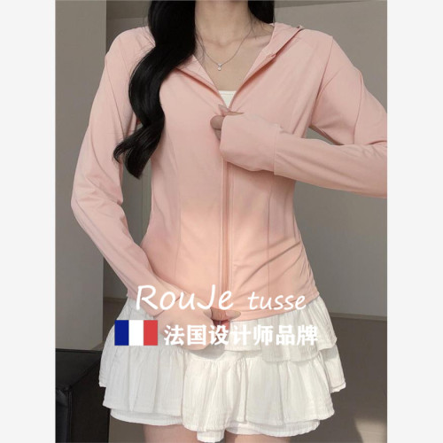Rouje tusse粉色修身收腰冰絲防曬衣女防曬服巨好看夏日輕薄外套