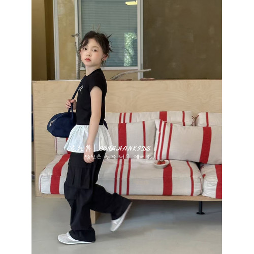 波拉韓女童短袖夏裝2025兒童修身T恤新款小女孩圓領短款小t打底衫
