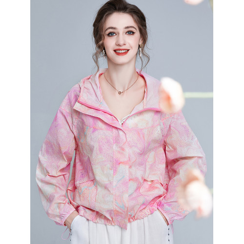 印花輕薄防曬衣女2025年夏季時尚氣質新款戶外透氣連帽防曬服外套
