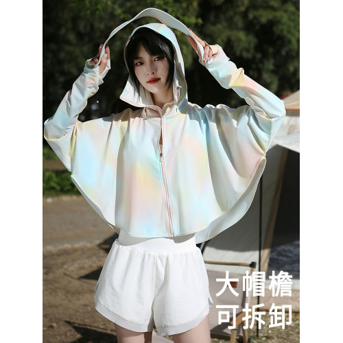 速乾透氣防紫外線原紗短款防曬衣女款冰絲鬭篷戶外防曬服女UPF100