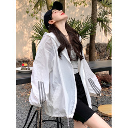 防紫外線薄款透氣防曬衣女24春夏百搭寬松大碼連帽運動防曬服外套