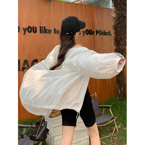 防紫外線薄款透氣防曬衣女24春夏百搭寬松大碼連帽運動防曬服外套