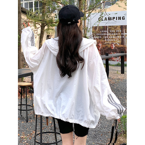 防紫外線薄款透氣防曬衣女24春夏百搭寬松大碼連帽運動防曬服外套