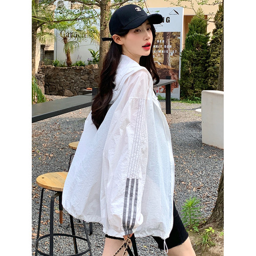防紫外線薄款透氣防曬衣女24春夏百搭寬松大碼連帽運動防曬服外套