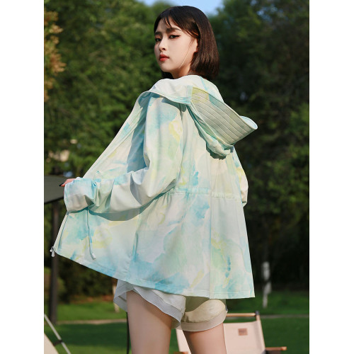 戶外原紗涼感防曬衣女夏季短款輕薄透氣防紫外線時尚連帽防曬服女