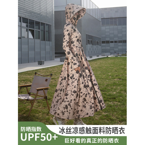 彩色印花長款全身冰絲防曬衣女夏2025新款收腰透氣防紫外線防曬裙