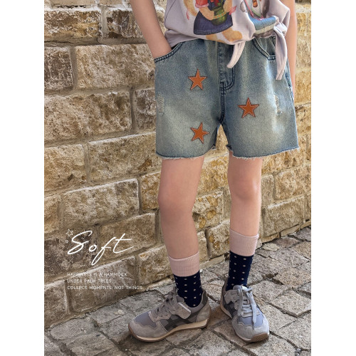【星星】藍小爸童裝女童親子牛仔短褲夏季新款洋氣休閒寶寶褲子