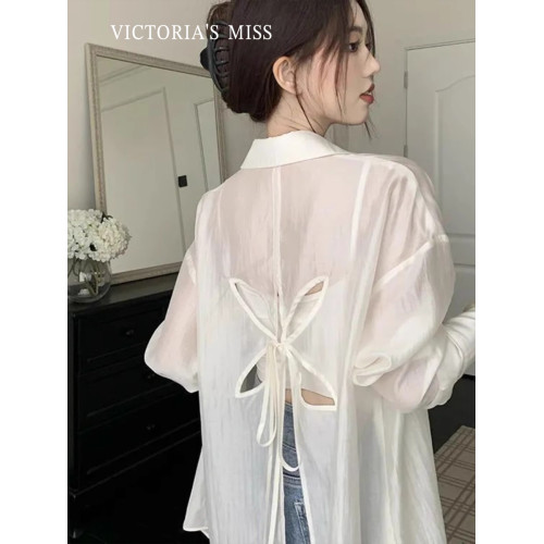 英國VICTORIA'S MISS防曬衣女2025新款夏季防紫外線開叉天絲襯衫