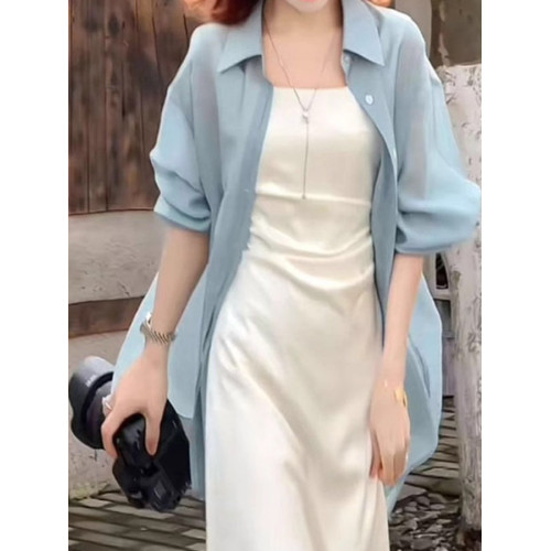 英國VICTORIA'S MISS防曬衣女2025新款夏季防紫外線開叉天絲襯衫