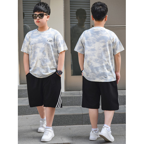 胖童裝男童加肥加大速乾短袖套裝夏裝青少年寬松冰絲兩件套洋氣薄 胖童裝男童加肥加大速乾短袖套裝夏裝青少年寬松冰絲兩件套洋氣薄