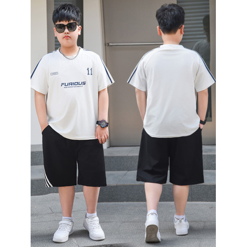胖童裝男童加肥加大速乾短袖套裝夏裝青少年寬松冰絲兩件套洋氣薄 胖童裝男童加肥加大速乾短袖套裝夏裝青少年寬松冰絲兩件套洋氣薄
