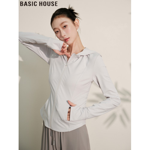 Basic House/百家好修身冰絲防曬衣女夏季輕薄運動健身防曬服外套