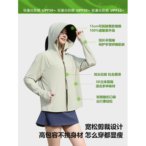 大帽簷冰絲防曬衣女雙頭拉鍊戶外防紫外線騎車防曬外套大碼防曬服