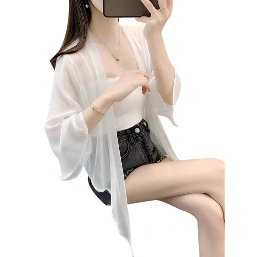 2025夏季新款開衫薄款透氣防曬衣女寬松顯瘦胖mm240雪紡披肩上衣