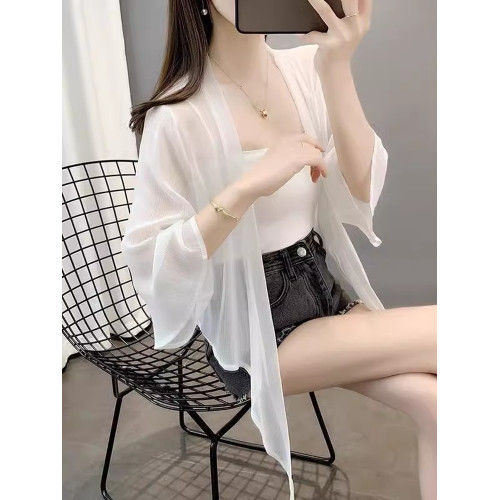 2025夏季新款開衫薄款透氣防曬衣女寬松顯瘦胖mm240雪紡披肩上衣