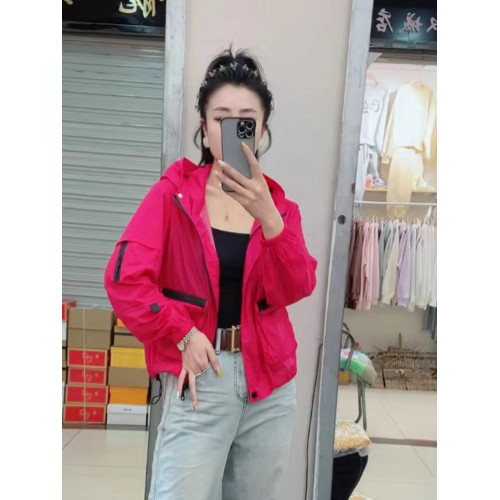 歐洲站防曬衣女潮款長袖連帽雙兜拉鍊小衆時尚百搭短款薄防曬外套
