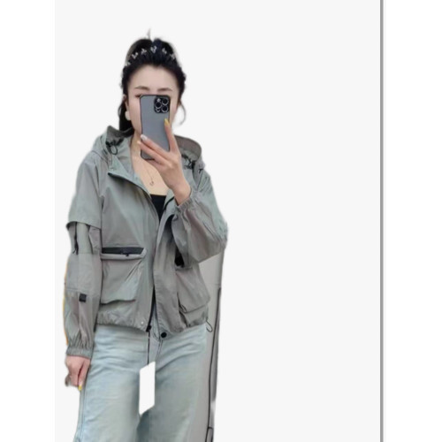 歐洲站防曬衣女潮款長袖連帽雙兜拉鍊小衆時尚百搭短款薄防曬外套