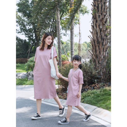 以匠/2025夏裝新款時尚洋氣母女裝親子裝/韓版寬松純棉粉色連衣裙