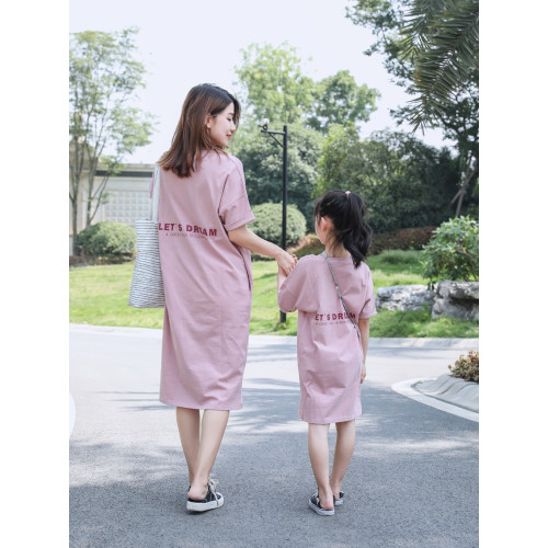 以匠/2025夏裝新款時尚洋氣母女裝親子裝/韓版寬松純棉粉色連衣裙