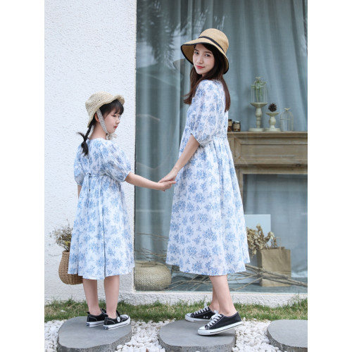 2025夏裝新款小碎花度假風純棉親子裝長裙/文藝寬松母女裝連衣裙