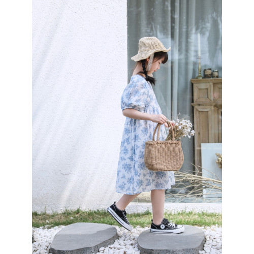 2025夏裝新款小碎花度假風純棉親子裝長裙/文藝寬松母女裝連衣裙