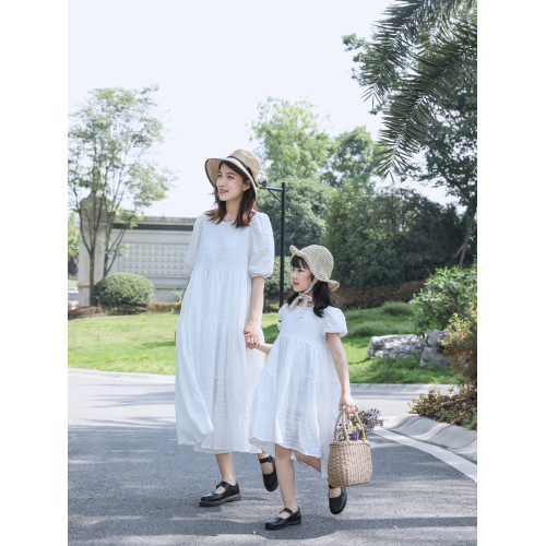 夏裝新款原創洋氣母女裝親子裝海邊度假連衣裙白色寬松文藝長裙